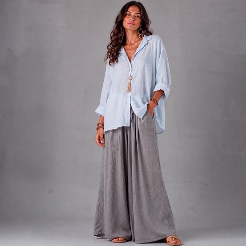 Leinenhose grau taupe wide leg - taupe,